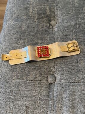 Vintage Tarina Tarantino Leather Crystal Bracelet Cuff
